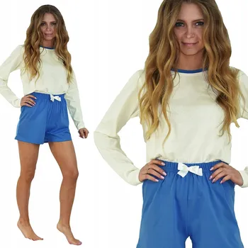 Dámské noční prádlo Dámské bavlněné pyžamo šortky a dlouhý rukáv dvoudílný komplet příjemné XL