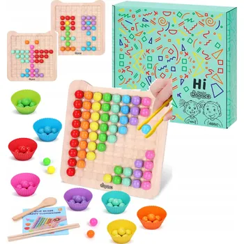 Dřevěná hračka DŘEVĚNÁ SKLÁDAČKA KULIČKY KORÁLKY MONTESSORI