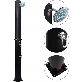 Zahradní sprcha Solární zahradní sprcha s kohoutkem, černá, PVC/hliník/mosaz, 16x220 cm