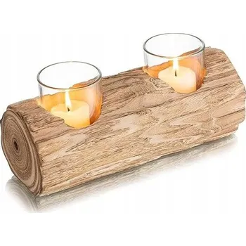 Svícen Dřevěný svícen na čajové svíčky, dekorace na dvě svíčky, délka 23 cm