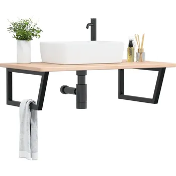 Koupelnový nábytek Deska pod umyvadlo nástěnná ocel a masivní dubové dřevo Hnědá3302467