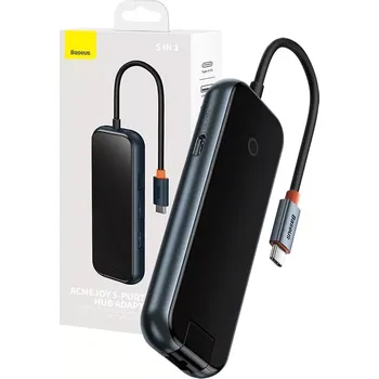 USB hub Rozbočovač 5v1 Baseus řady AcmeJoy USB-C na 2xUSB 3.0 + USB 2.0 + USB-C PD + RJ45 (tmavě šedý)