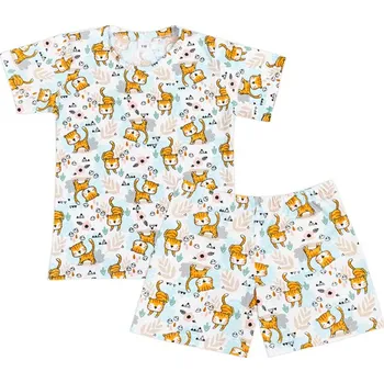 Dívčí noční košile Bellatex Pyžamo krátký rukáv, krátké kalhoty Kočka Hnědá,Modrá,Bílá, rozměr 100