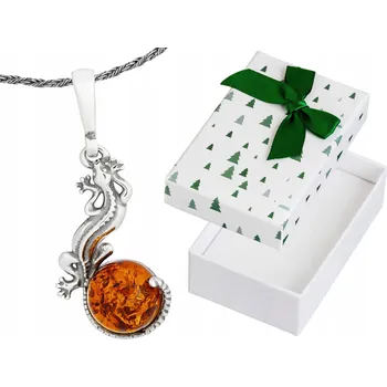 Náhrdelník Stříbrný Oxidovaný Dámský Náhrdelník s Jantarem Ještěrka Choker 38 cm