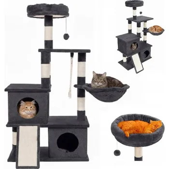 Škrabadlo budka pro kočky strom pelíšek domeček sloupky 115 cm 5 úrovní (F200)