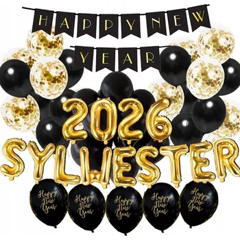 Balónek SADA BALÓNKY 2024 NÁPIS SILVESTROVÝ BANNER HAPPY NEW YEAR