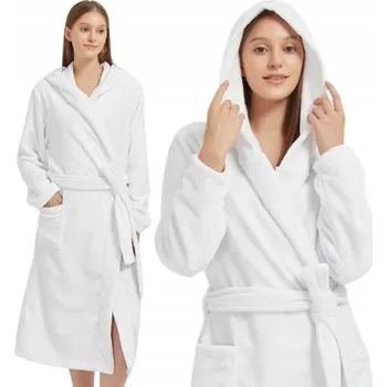 Dámský župan ŽUPAN S S KAPUCÍ NA ZAVAZOVÁNÍ TEPLÝ MĚKKÝ UNISEX XS PAULO BÍLÝ
