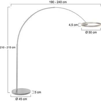 Lampička Steinhauer LED obloukové svítidlo Ringlux, ocelová barva, kov, CCT, stmívač 2 x 20 W LED - Doprava zdarma