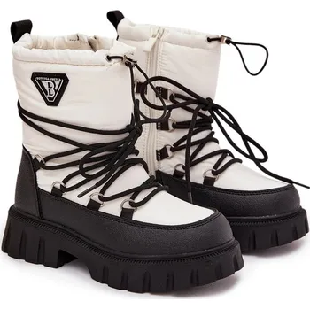 Dívčí sněhule Dětské sněhule na zip, šněrování, stahovací lem, zateplené, bílé, velikost 33