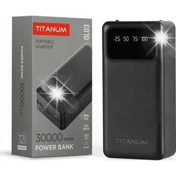 Powerbanka Powerbank pro telefon s velkou kapacitou Titanum 30000mAh černý USB USB-C 2.1A 5V
