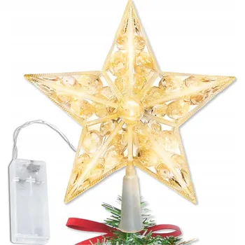 Vánoční dekorace Svítící hvězda na vánoční stromek LED špička dekorace ozdoba bílá teplá 15 cm