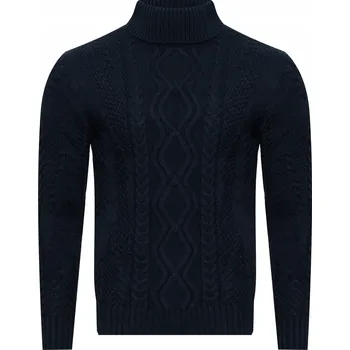 Pánský svetr Pánský svetr s rolákem - 3157/NAVY vlněný rolák teplý klasický s copánkovým vzorem