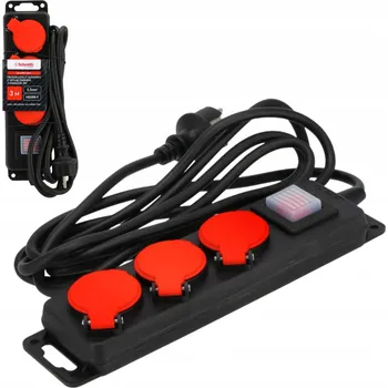 Napájecí kabel PRODLUŽOVACÍ KABEL GUMOVÝ S VYPÍNAČEM 3 ZÁSUVKY 5 M SCHMITH