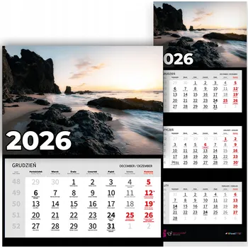 Kalendář Kalendář Trojdílný Nástěnný pro Rok 2026 Kancelářský Závěsný Mořské Vlny Vz