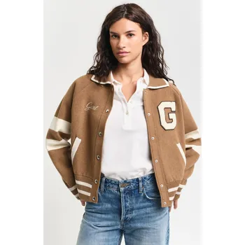 Dámský svetr KARDIGÁN GANT VARSITY KNITTED JACKET WARM KHAKI