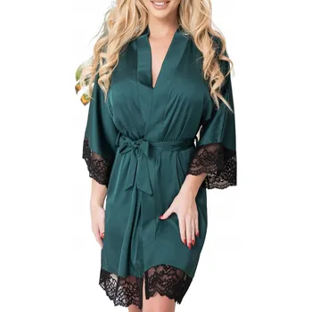 Podprsenka Župan Sumi L zelený smyslný župánek ze saténu elegantní stylový