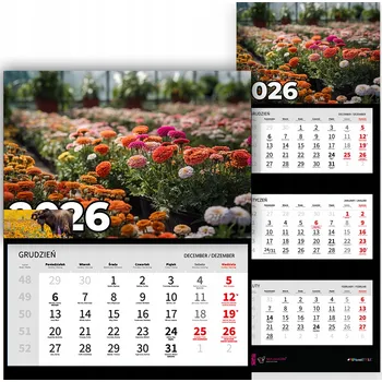 Kalendář Nástěnný Trojdílný Kalendář na Rok 2026 Kancelářský Závěsný Sleva Mix Vzorů