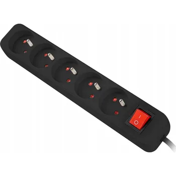 Napájecí kabel Prodlužovací Kabel přívod s přepěťovou ochranou, lištový Hitelo 1,8 m 5 ks zásuvek černý