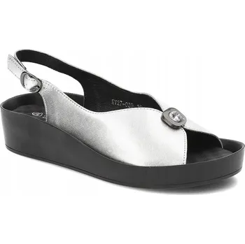 Dámské sandále Dámské kožené sandály na platformě stříbrné S.Barski KV27-020 velikost 36