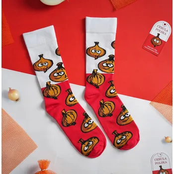 Dámské ponožky Veselé dámské ponožky s motivem polské cibule, bílo-červené, vlastenecké, velikost 36-41