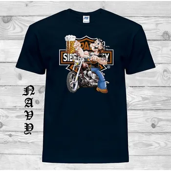 Pánské tričko levne-bavlnene-tricko-potisk-Pepek-namornik-motorka Barva: Navy - tmavě modrá, velikost: 5XL