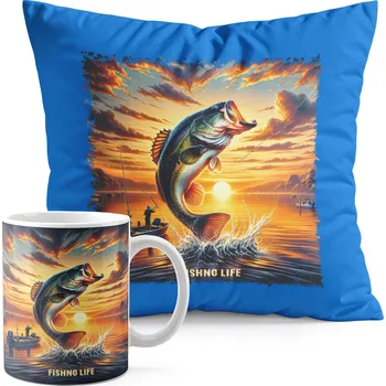 SADA HRNEK + POLŠTÁŘ MODRÁ - RYBÁŘSKÉ VZORY RYBÁŘ PRUT FANOUŠEK