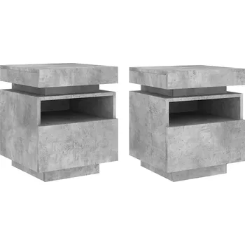Noční stolek Noční stolky s LED RGB osvětlením, šedá betonu, 40 x 39 x 48,5 cm