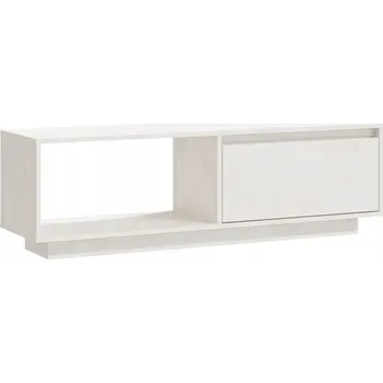 Televizní stolek Bílá TV skříňka z masivního borovicového dřeva 110 x 30 x 33,5 cm