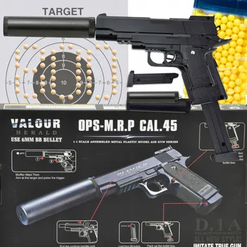 Dětská zbraň KOV Metalová Pistole s Tlumičem na Plastové Kuličky + 800 Kuliček dárek