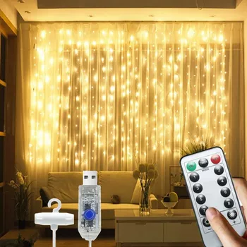 Vánoční dekorace SVĚTELNÝ ZÁVĚS LED NA OKNO 300 LED 3x3 m, Teplá Bílá, Girlanda, Dálkové Ovládání