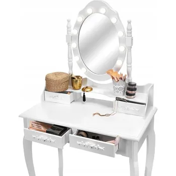 Toaletní stolek Toaletní Stolek Care Life bílý, dřevěný, lesklý, 4 zásuvky se stoličkou