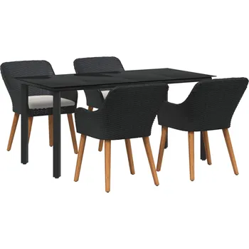 Zahradní sestava Zahradní jídelní souprava s polštářem 5 pcs Černá polyratan
