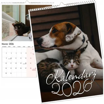 Kalendář NÁSTĚNNÝ KALENDÁŘ 2026 VELKÝ NOTES PŘÁTELÉ PES A KOČKA A3