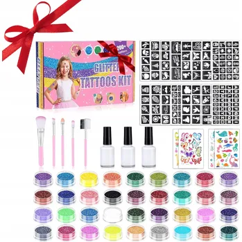 Tetování Sada třpytivých tetování pro děti, 36 barev dočasné tetování s glitry