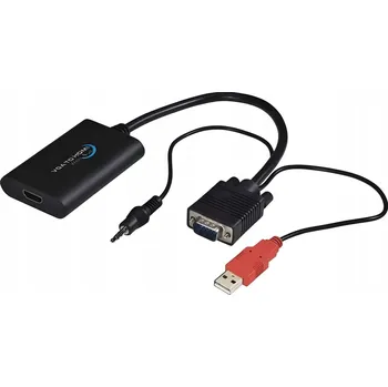 Video redukce Adaptér AV PremiumCord USB HDMI MiniJack 3.5 mm D-Sub (VGA), Černý (khcon-04)