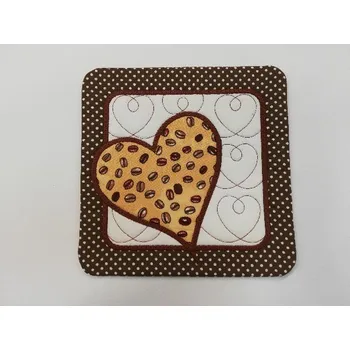 Textilní prostírání na stůl čtverec 19 cm - kávové srdce v bílé na hnědé