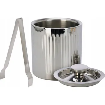 Nádoba na led Kbelík na led nádoba stříbrný s kleštěmi, 15,5 x 15,5 x 17 cm