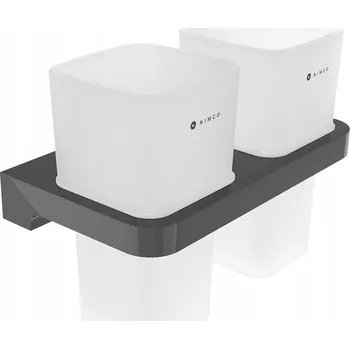 Držák na kartáček Černý nástěnný držák s pohárky na zubní kartáčky z matného skla NIMCO MAC 29058D-H-90