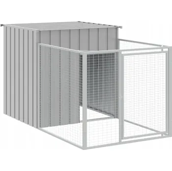 Bouda pro psa Bouda pro psa s výběhem, ocel, světle šedá, 110x201x110 cm