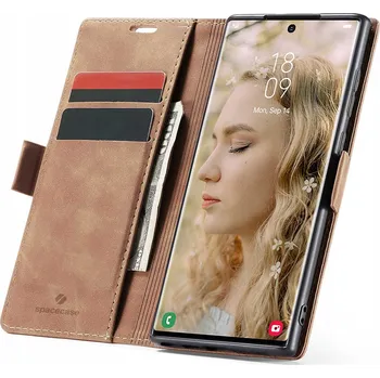 Pouzdro na mobilní telefon Pouzdro s klopou Spacecase pro Samsung Galaxy S22 Ultra, hnědé