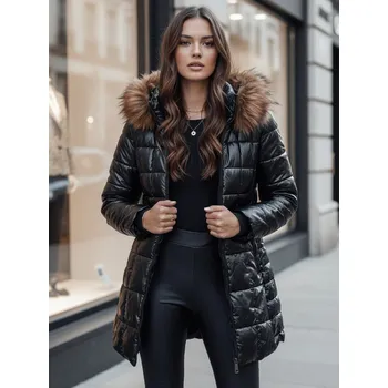 Dámská zimní bunda s kapucí a kožíškem WINTERZIP Dstreet TY4568z Barva: Černá, Velikost: M