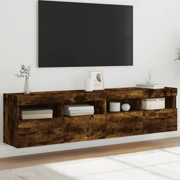Obývací stěna vidaXL Nástěnné TV skříňky s LED osvětlením 2 ks 80 x 30 x 40 cm [837208] Barva: kouřový dub