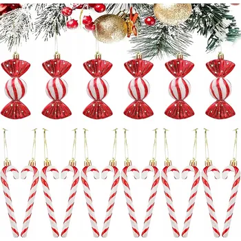 Vánoční dekorace VÁNOČNÍ BAŇKY BONBÓNY NA VÁNOČNÍ STROMEČEK NEROZBITNÉ OZDOBY SADA ČERVENÁ 18KS