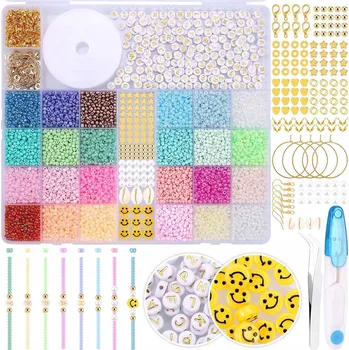 Dětské navlékací korálky MEGA SADA KORÁLKŮ NA VÝROBU NÁRAMKŮ A BIŽUTERIE 12608 DÍLŮ