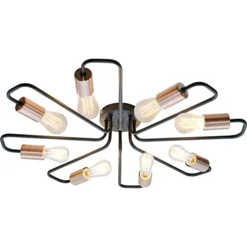 Retro přisazený osmiramenný lustr HERPE - 8xE27, 60W, černý / měděný