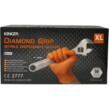 Pracovní rukavice NITRILOVÉ RUKAVICE ZESÍLENÉ S GRIPEM ORANŽOVÉ 8,5G 50 Ks "XL"