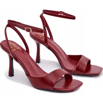 Dámské sandále Dámské sandály na jehlovém podpatku s páskem kolem kotníku, eko kůže, bordó, velikost 40