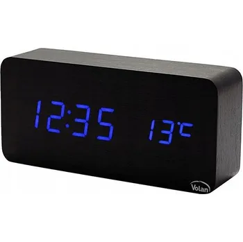 Budík Dřevěný Budík Elektronický LED Digitální Stolní – TEPLOMĚR + DATUM