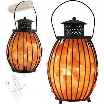 Stojací lampa Himalájská solná lampa v kovovém koši - lucerna, ionizátor vzduchu Laterna