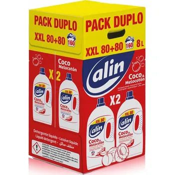 Prací gel ALIN Kokos & Broskev Tekutý prací prostředek na barevné prádlo duopack (80+80 praní) 2x4 L